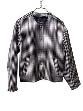 Madewell Black & White Gingham Collarless Bomber Jacket medium